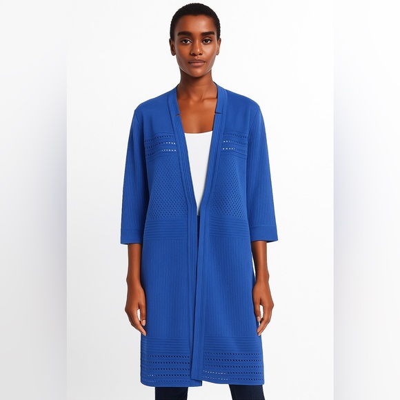 Misook Sweaters - Misook Blue Open Front Knit Cardigan with mesh and eyelet detail size XL